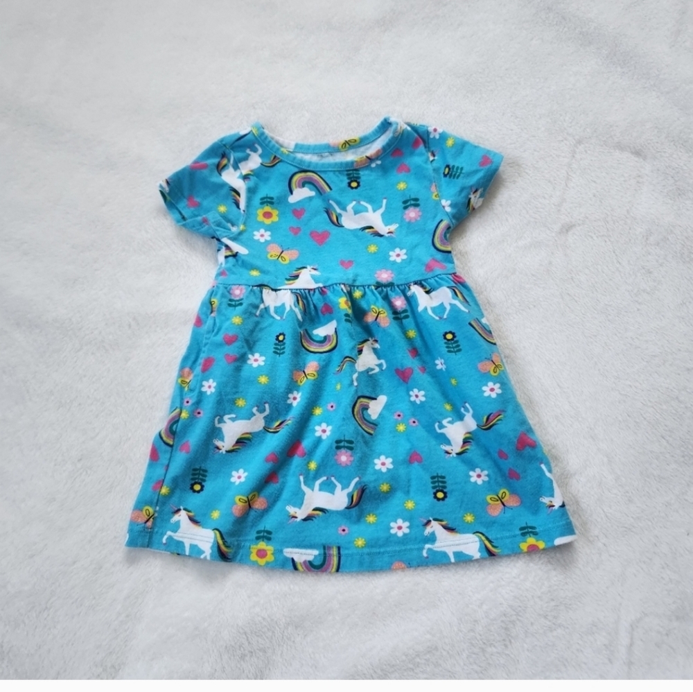 Wonder Nation Cap Sleeve Dress. Blue Unicorn Rainbow,  Girl Size 18 Month